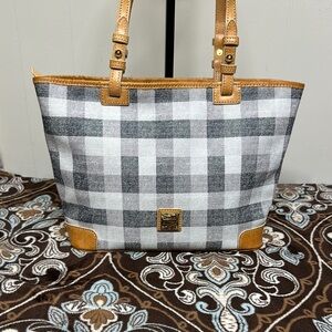 Dooney & Bourke Gray and White Tote Bag with Leather Handles
